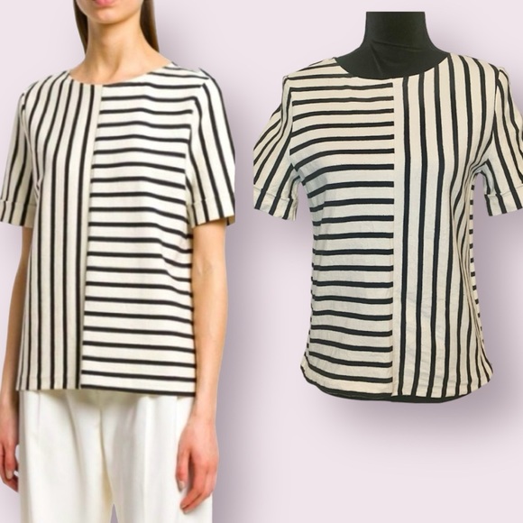 Tory Burch Tops - Tory Burch Harlie Contrasting Stripe Tee Shirt Top Black & Ivory Size XS
